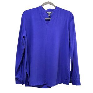 Eileen Fisher Womens Size XS Royal Blue 100% Silk V-Neck Long Sleeve Blouse Top